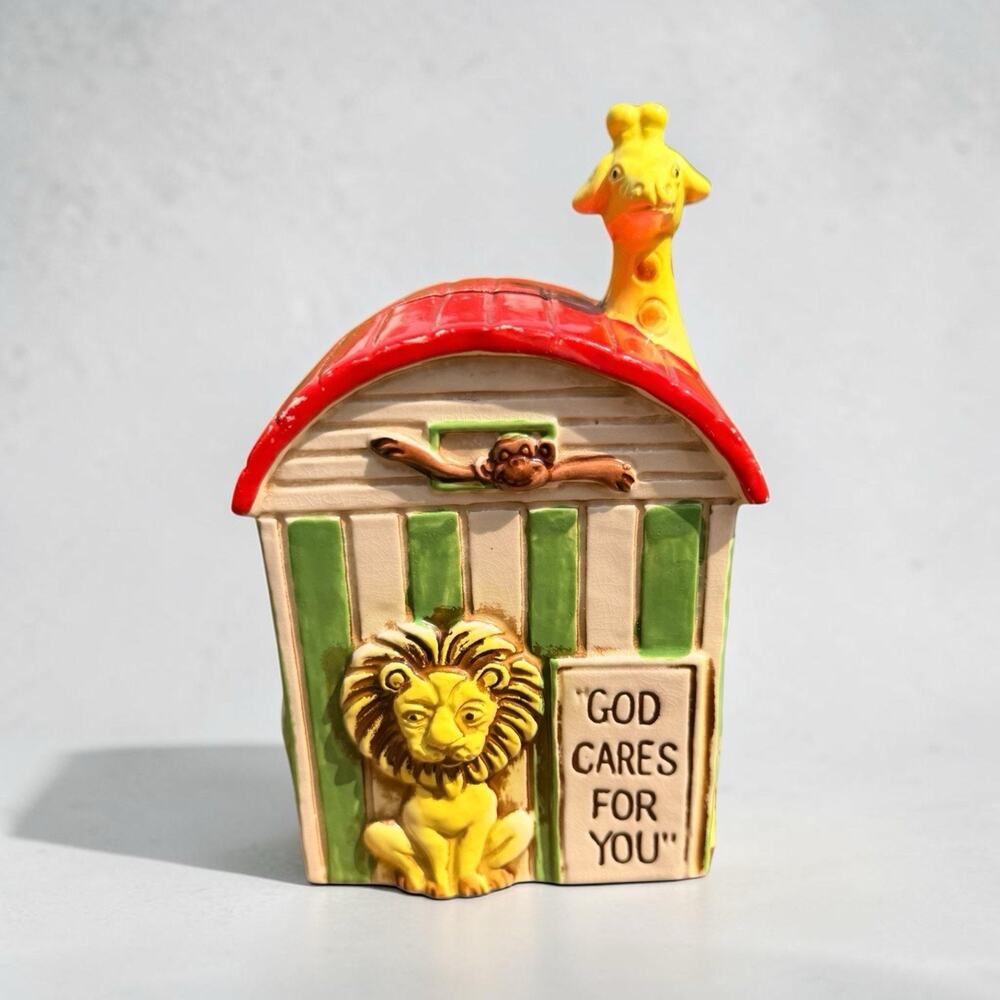 VTG Lego Bank Coin Japan Zoo Animals Kitsch Mid Century Lion Zebra Giraffe